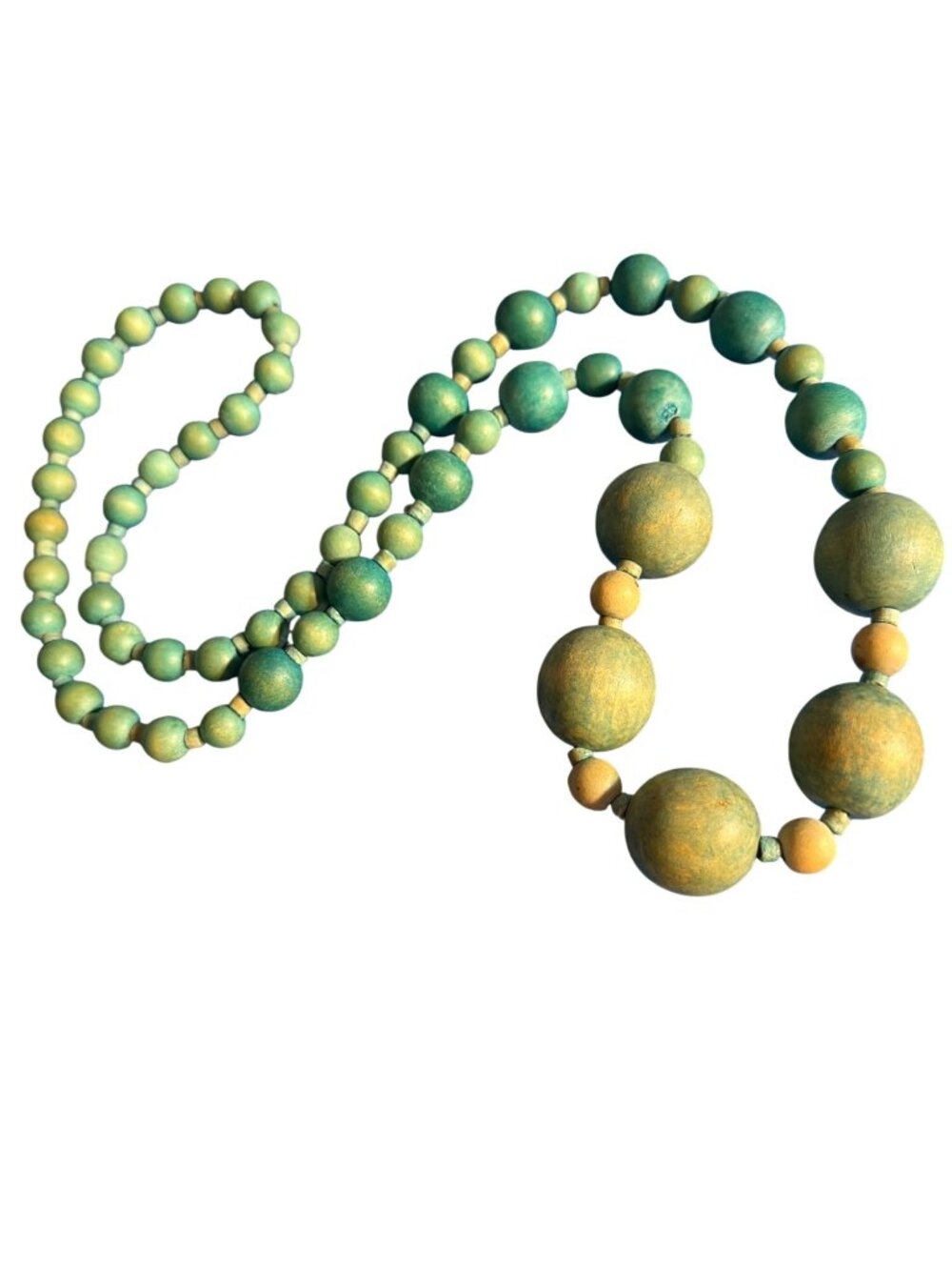 Vintage Blue Wash Wood Bead Necklace No Clasp Teal Chunky Statement Estate 34"
